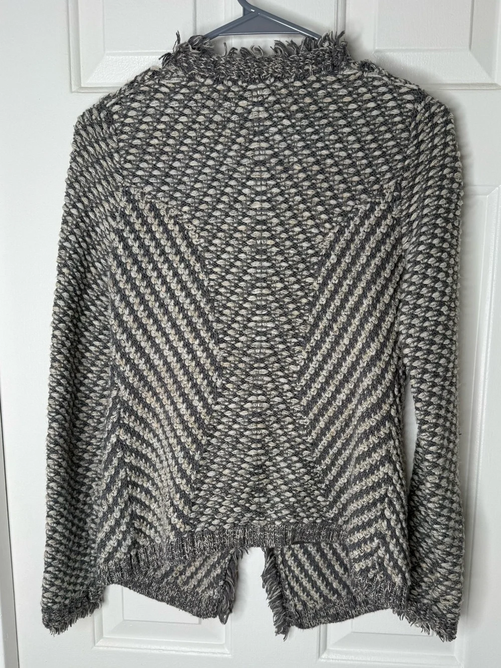 Angel Of The North Gray and Cream Fringe Knit Cardigan